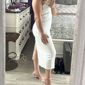 Elegant White Striped Dress